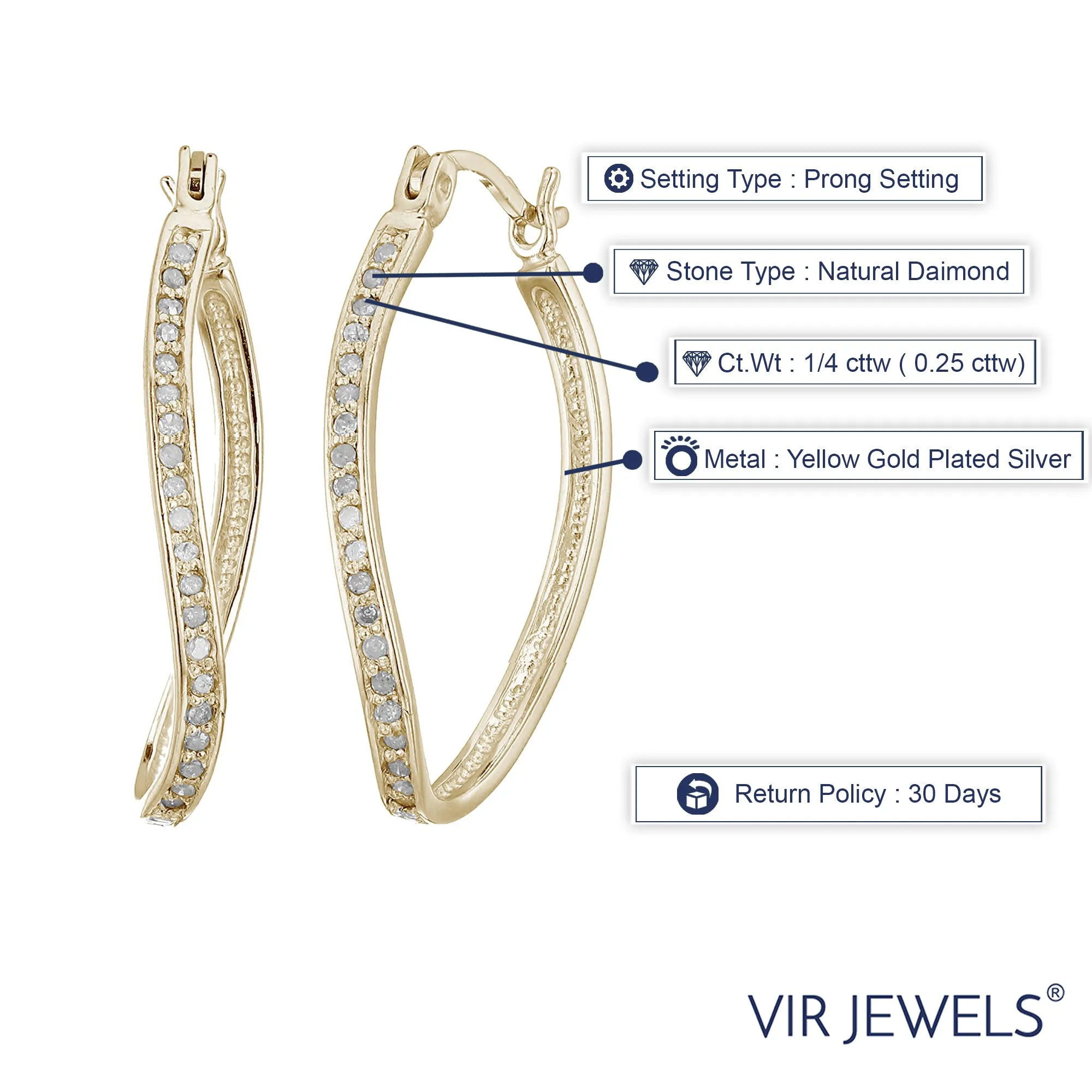 1/4 cttw Diamond Wave Hoop Earrings in Yellow Gold plated Silver