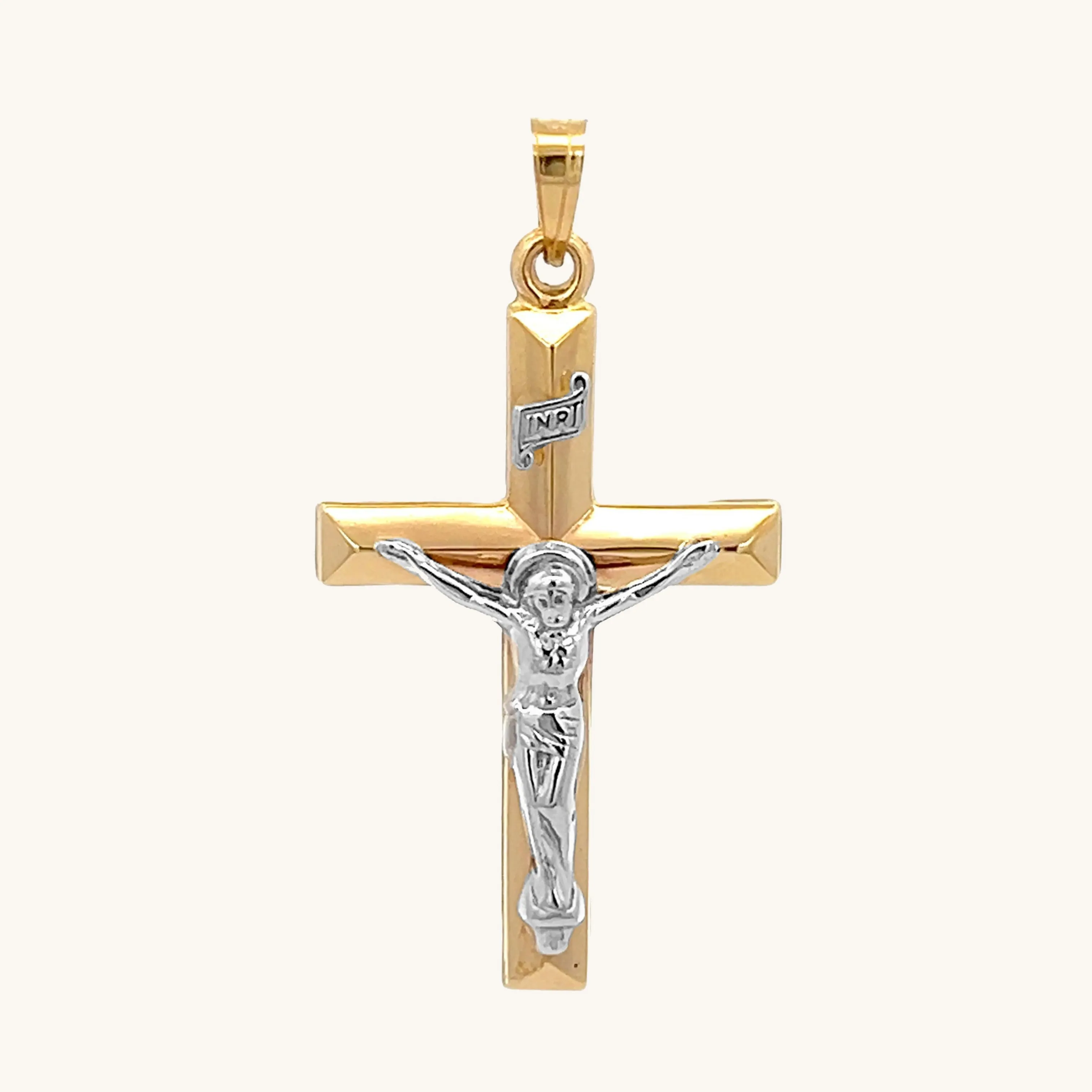 14K TWO-TONE GOLD INRI CRUCIFIX PENDANT