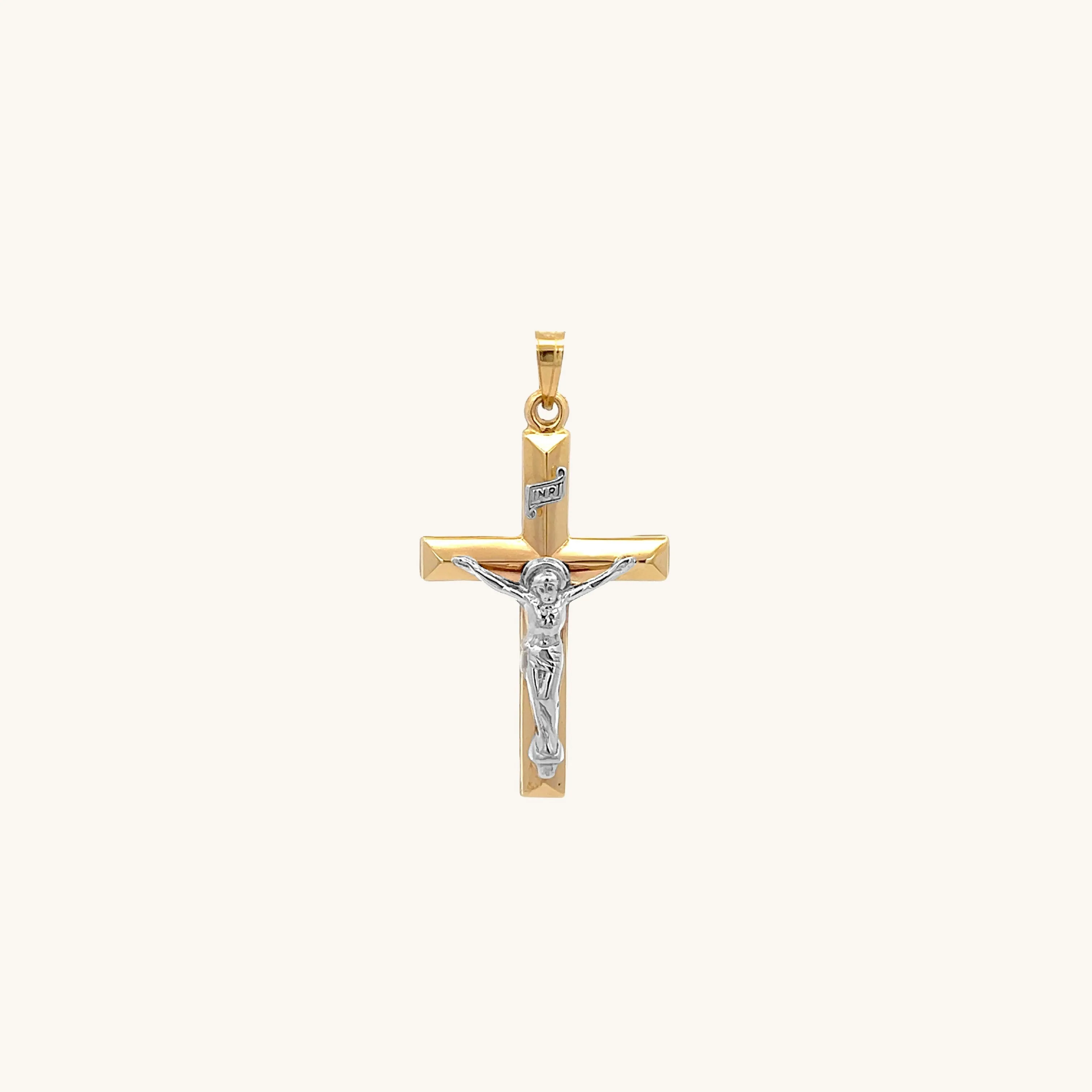 14K TWO-TONE GOLD INRI CRUCIFIX PENDANT