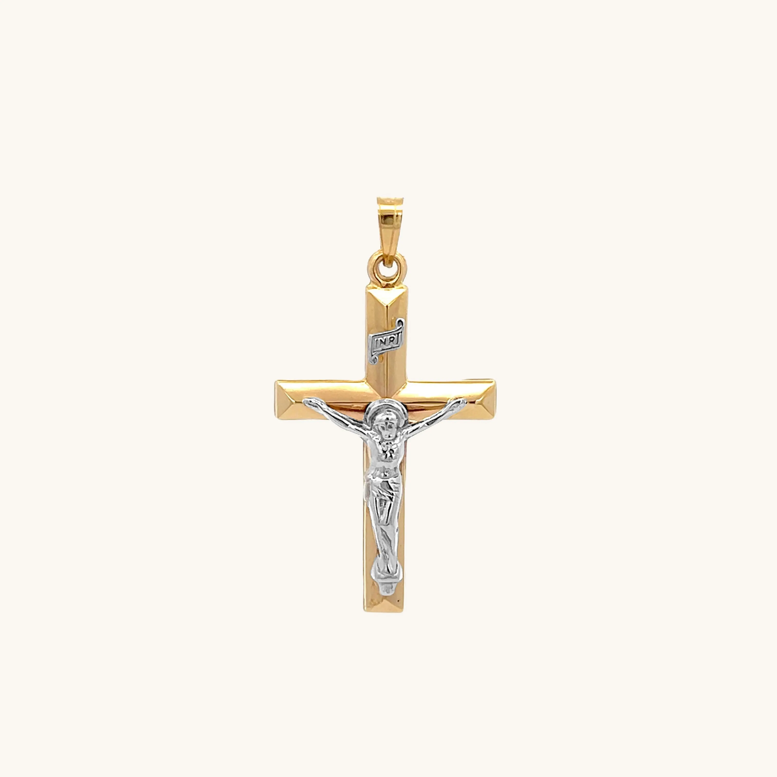 14K TWO-TONE GOLD INRI CRUCIFIX PENDANT