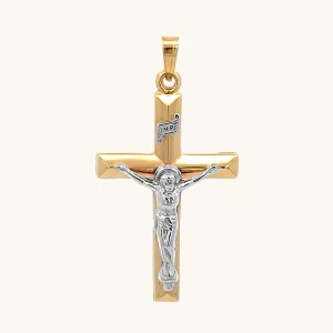 14K TWO-TONE GOLD INRI CRUCIFIX PENDANT