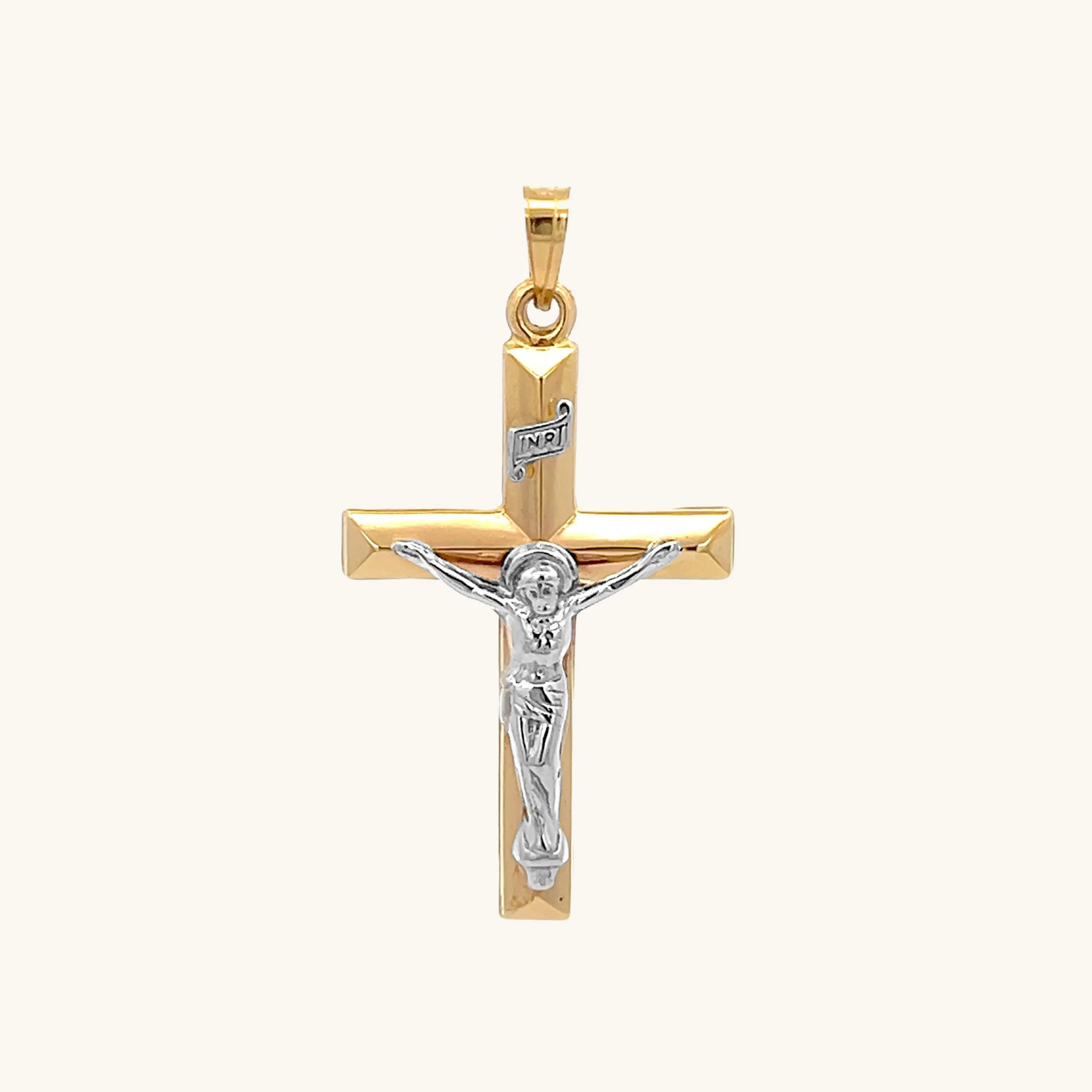 14K TWO-TONE GOLD INRI CRUCIFIX PENDANT