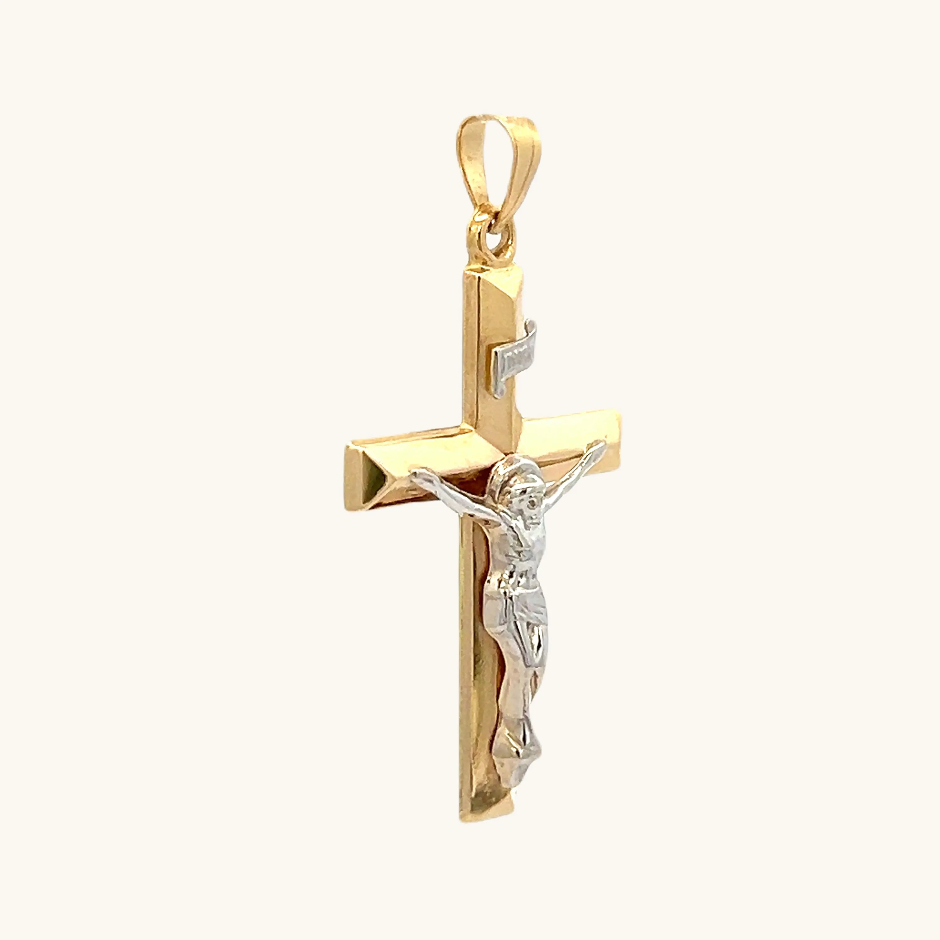 14K TWO-TONE GOLD INRI CRUCIFIX PENDANT
