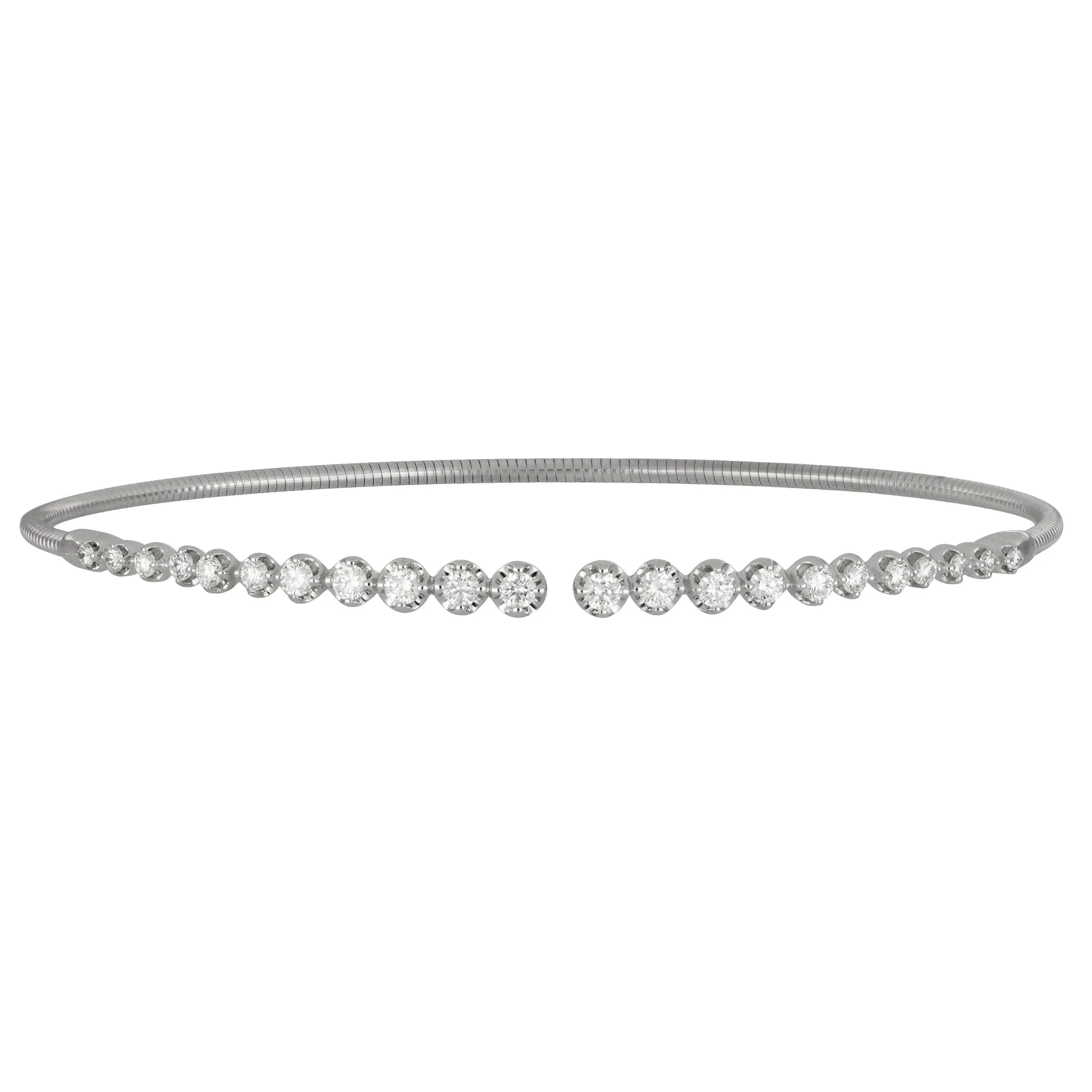 14k White Gold Graduated Diamond Coil Cuff Bracelet, D=0.66tw