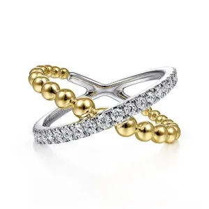 14K White-Yellow Gold Bujukan Diamond Criss Cross Ring