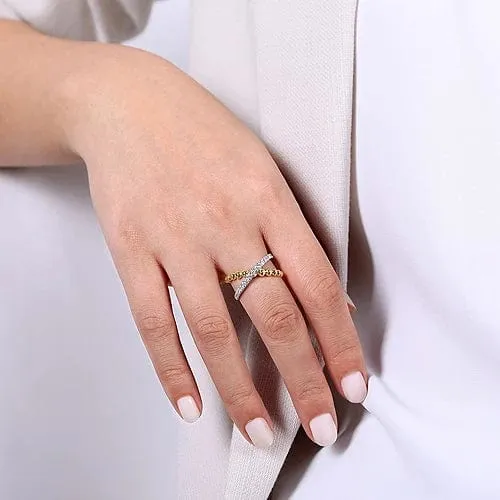 14K White-Yellow Gold Bujukan Diamond Criss Cross Ring