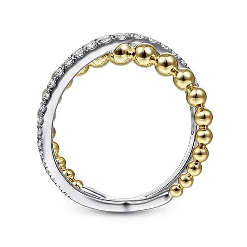 14K White-Yellow Gold Bujukan Diamond Criss Cross Ring
