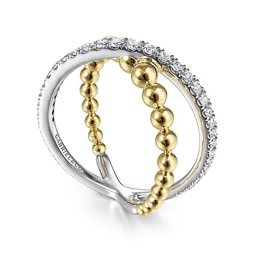 14K White-Yellow Gold Bujukan Diamond Criss Cross Ring
