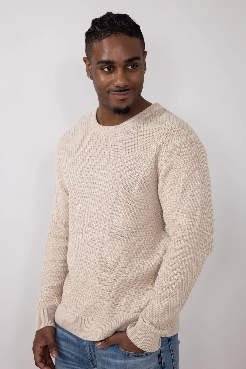 1897 Original Diagonal Crewneck Knit Sweater for Men in Peyote Beige | 2444GL-PEYOTE