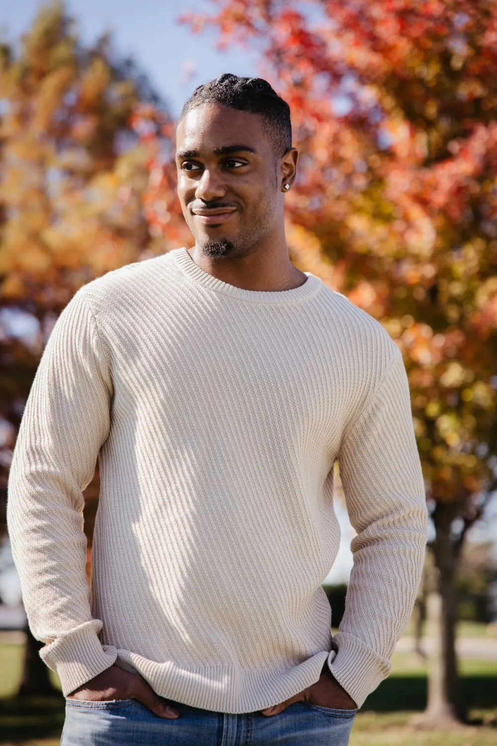 1897 Original Diagonal Crewneck Knit Sweater for Men in Peyote Beige | 2444GL-PEYOTE