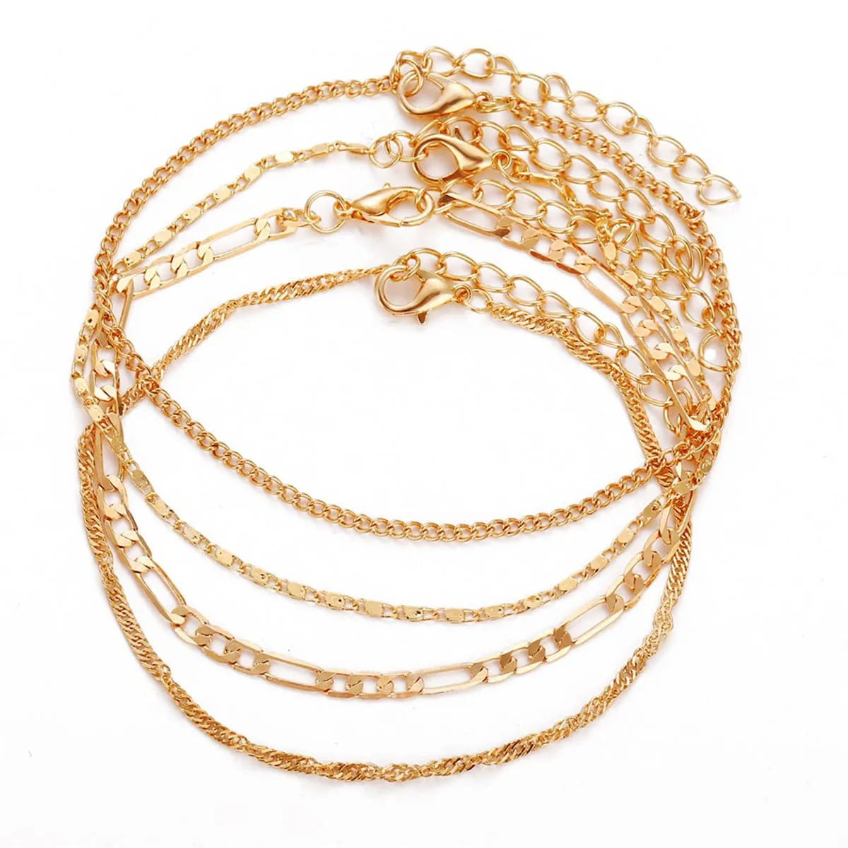 18K Gold-Plated Figaro Chain Anklet Set
