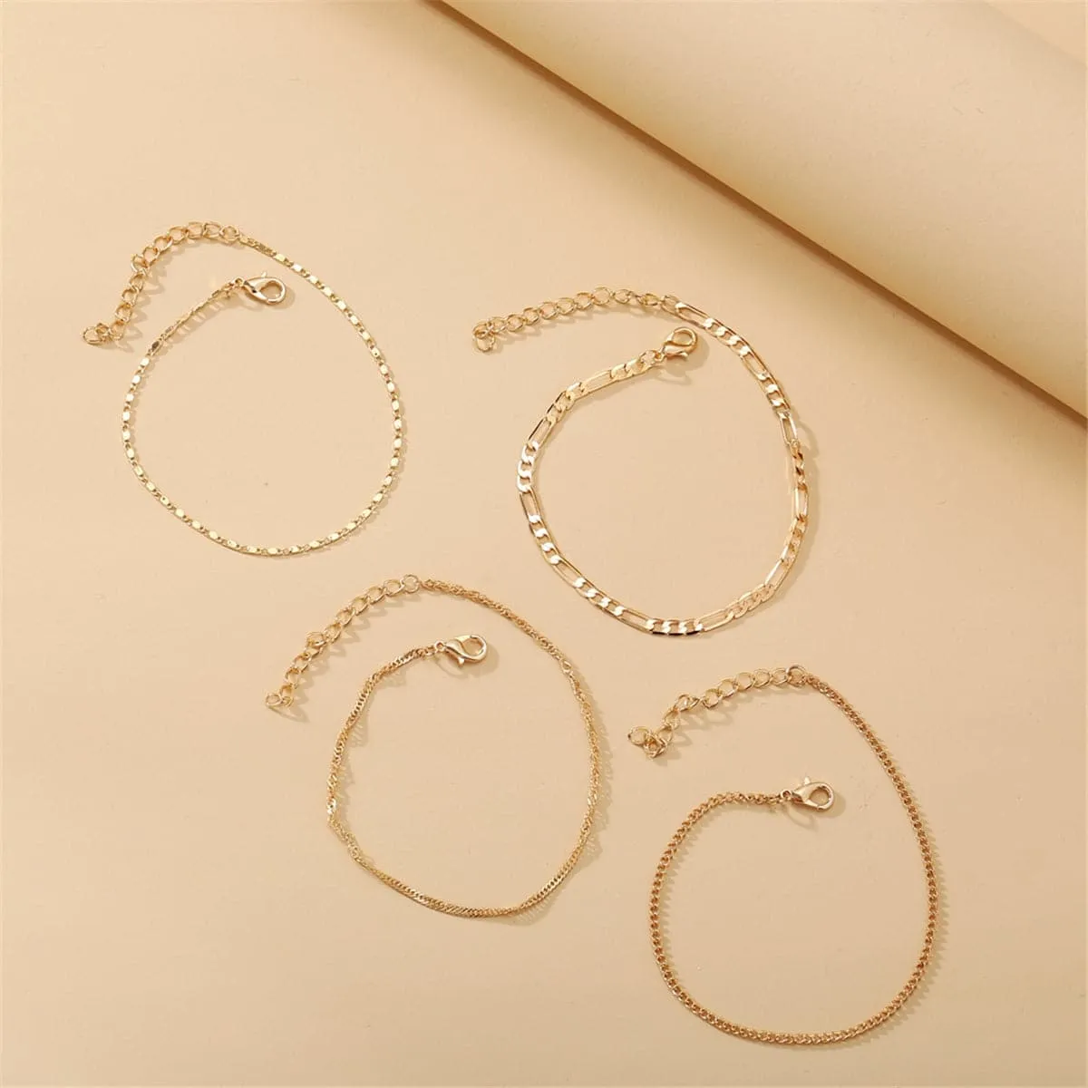 18K Gold-Plated Figaro Chain Anklet Set