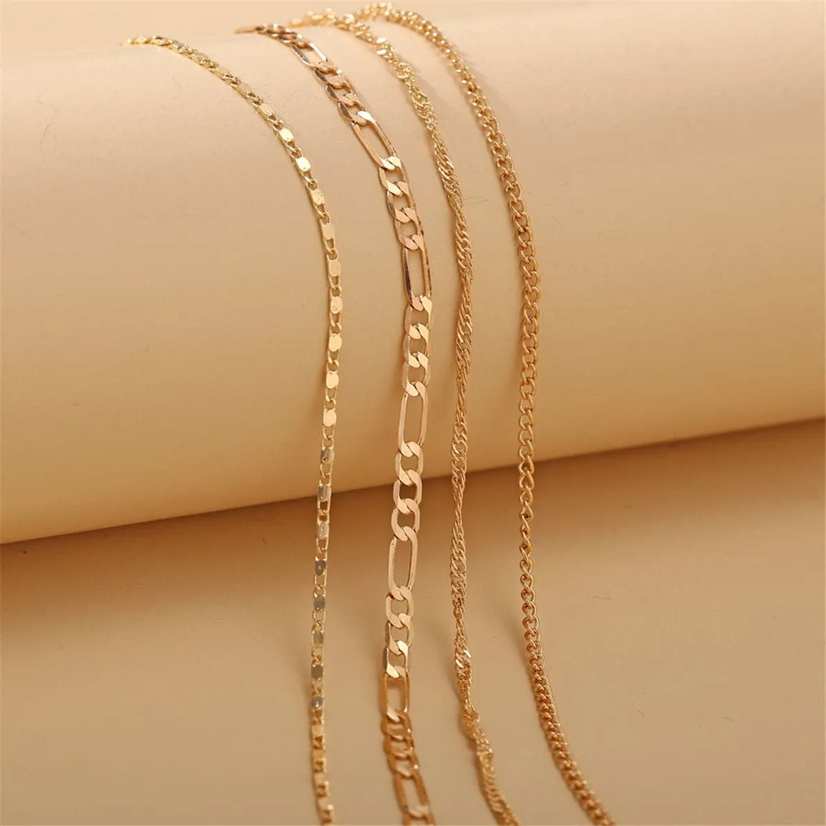 18K Gold-Plated Figaro Chain Anklet Set