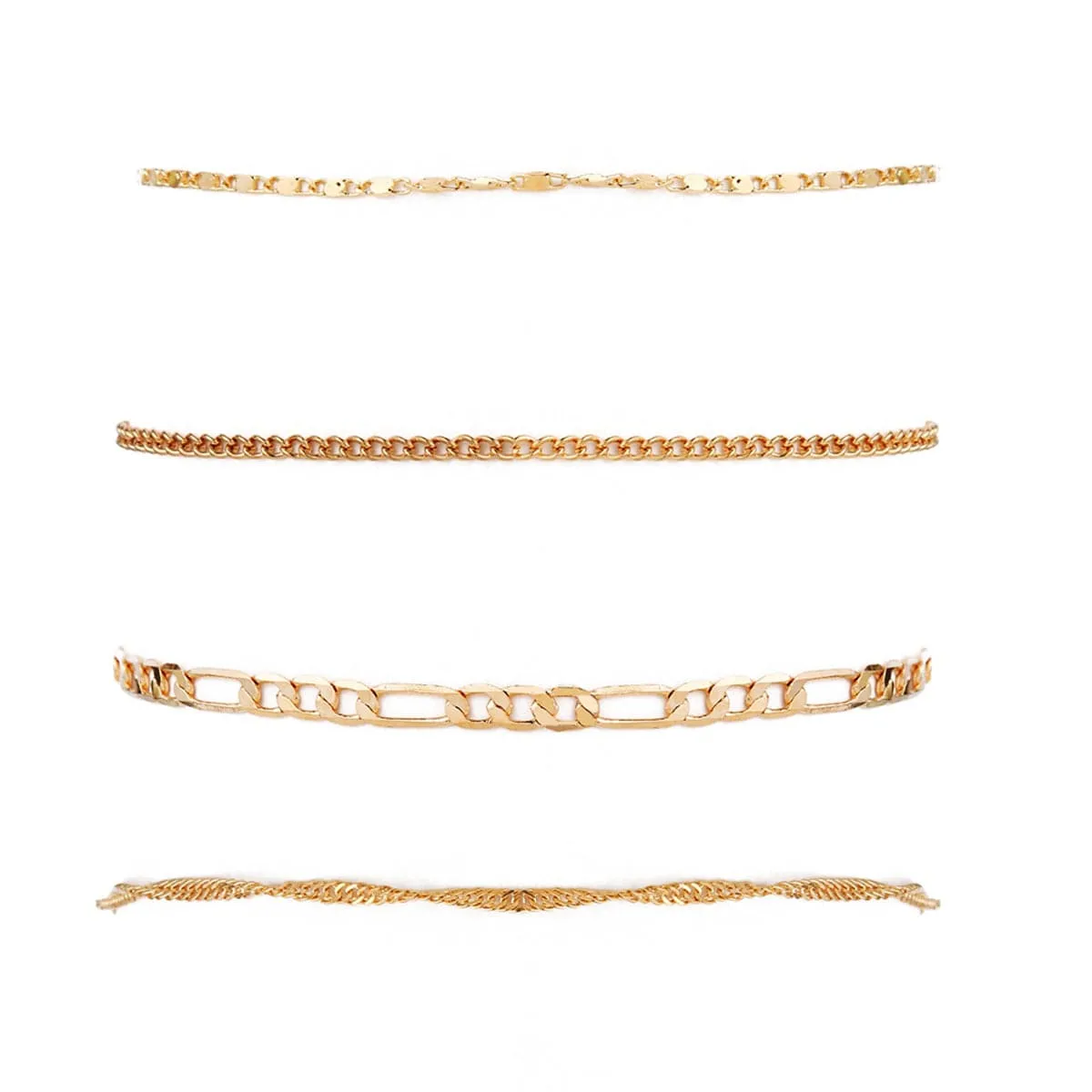 18K Gold-Plated Figaro Chain Anklet Set