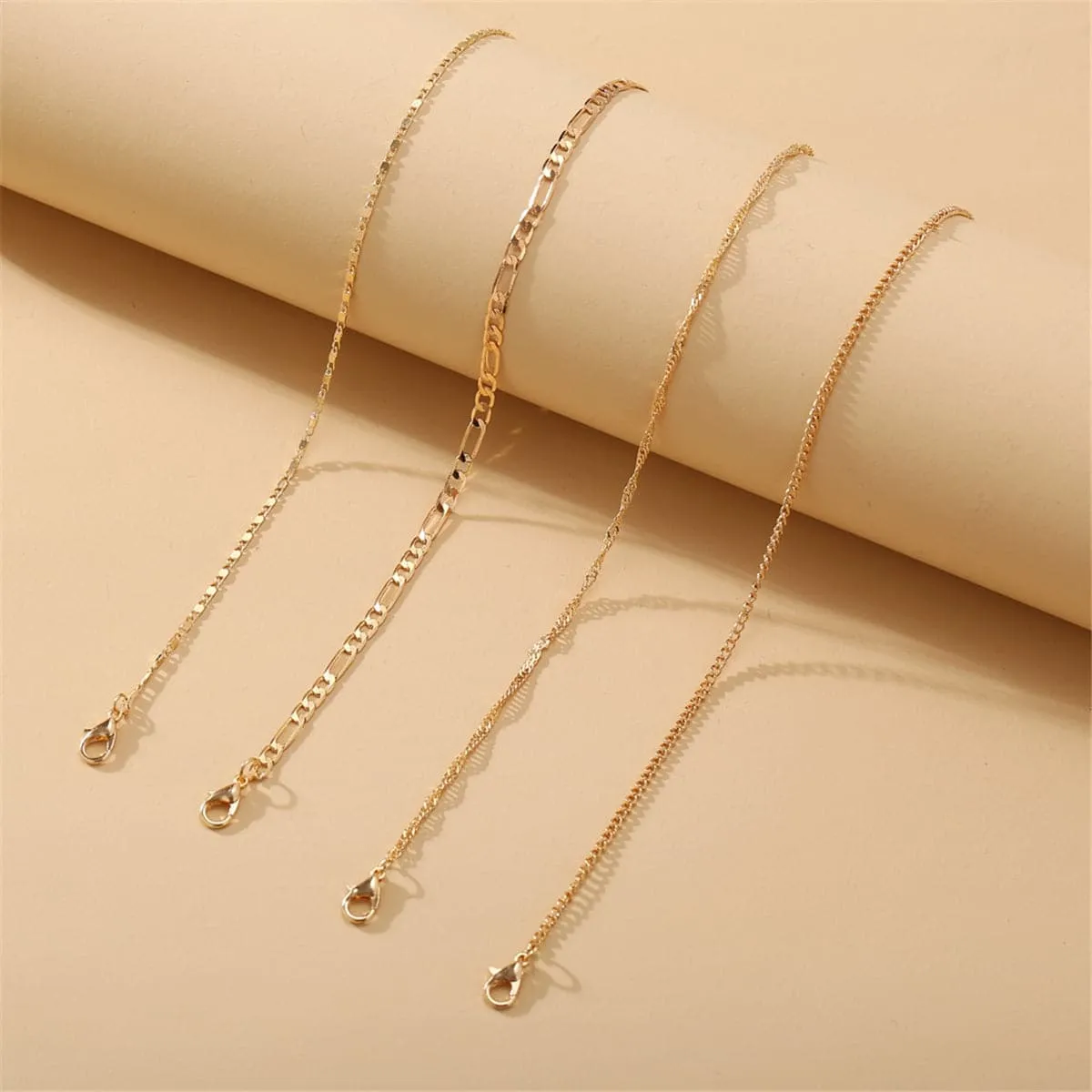 18K Gold-Plated Figaro Chain Anklet Set