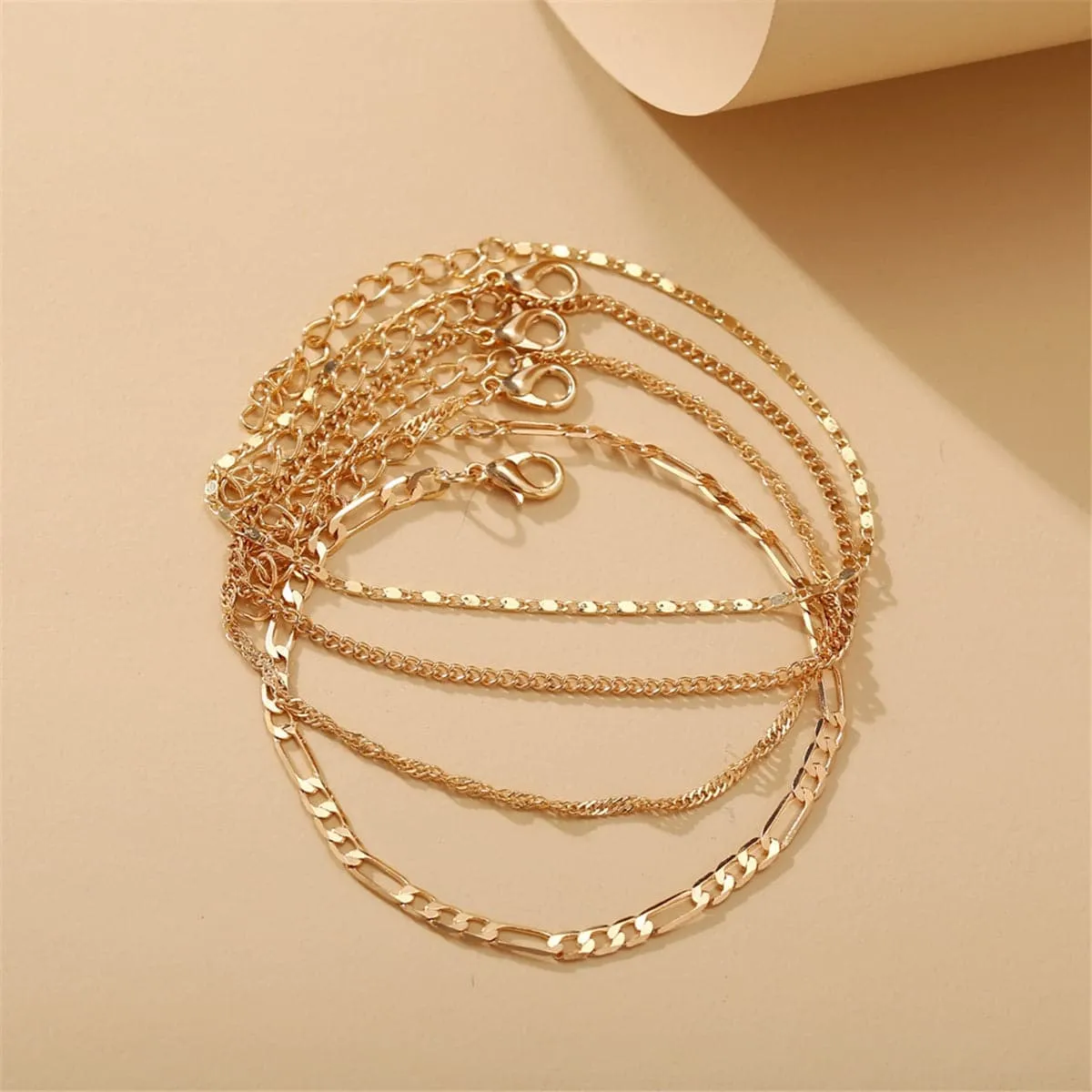 18K Gold-Plated Figaro Chain Anklet Set