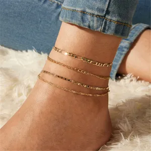 18K Gold-Plated Figaro Chain Anklet Set