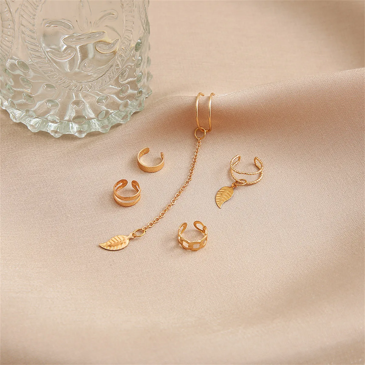18K Gold-Plated Leaves Ear Cuff Set
