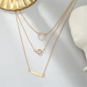 18K Gold-Plated Ring & Bar Layered Pendant Necklace