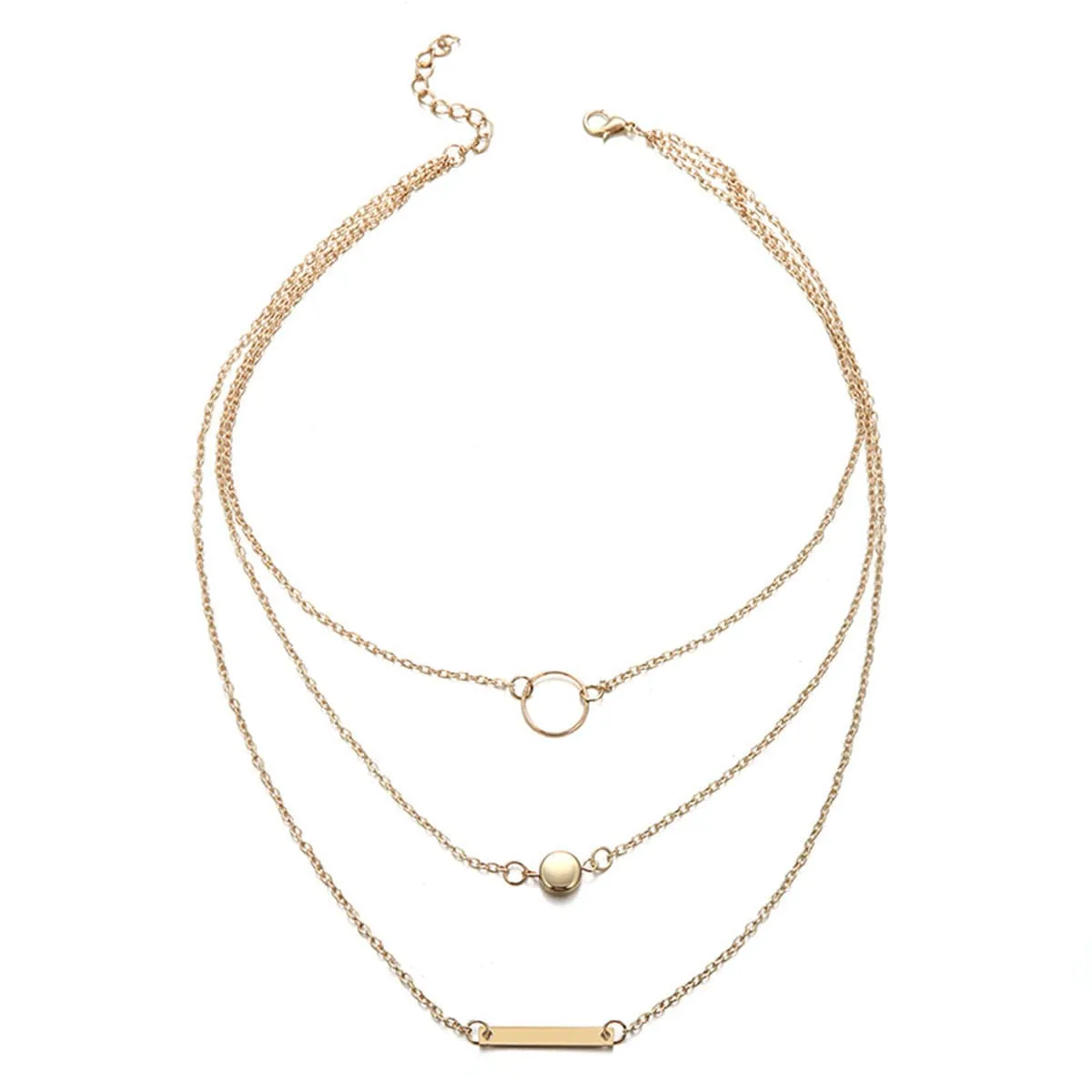 18K Gold-Plated Ring & Bar Layered Pendant Necklace