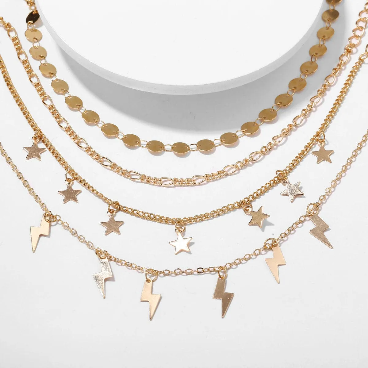 18K Gold-Plated Star & Lightning Station Anklet Set