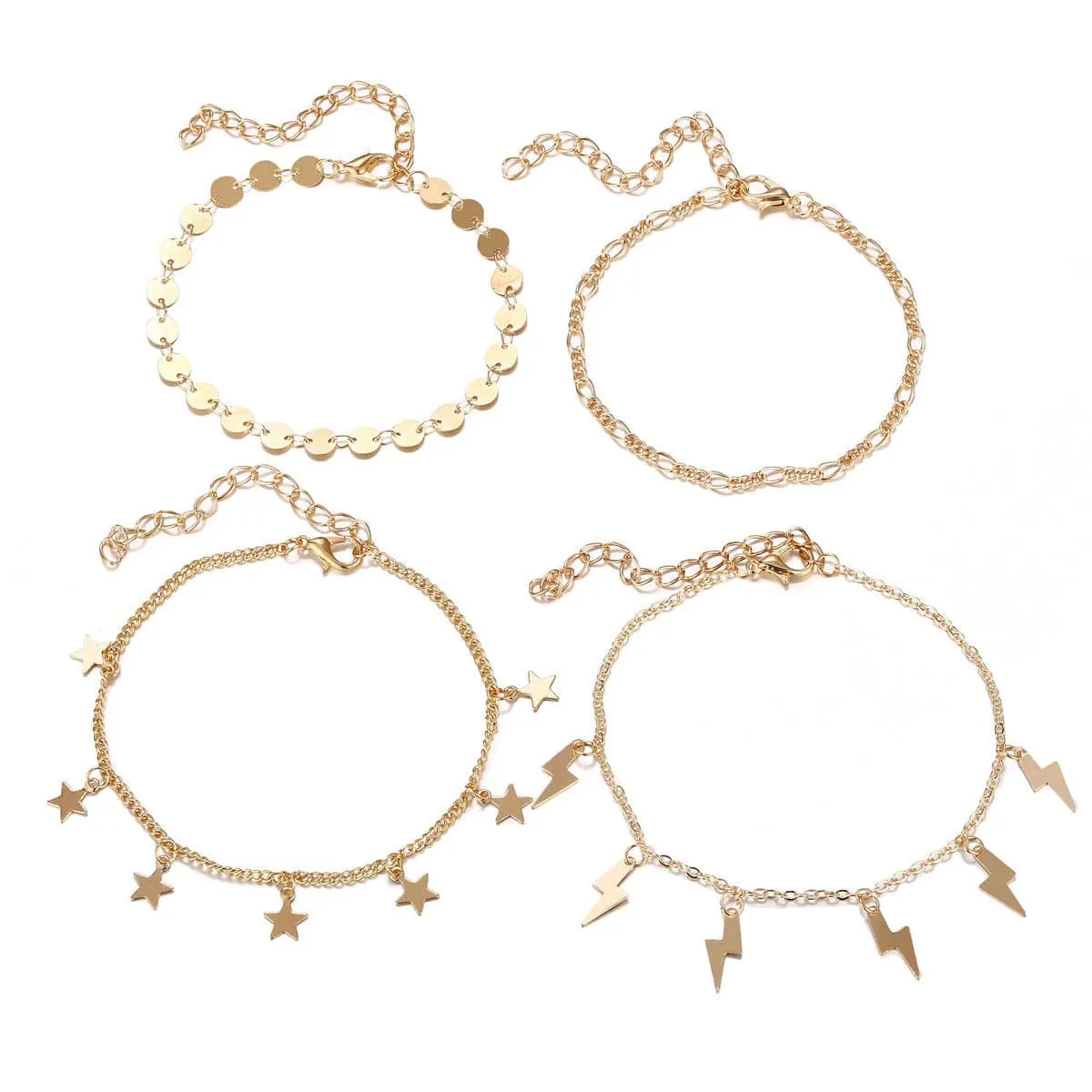 18K Gold-Plated Star & Lightning Station Anklet Set