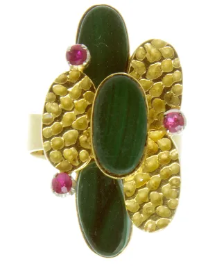 1970s 18kt Malachite & Ruby Ring