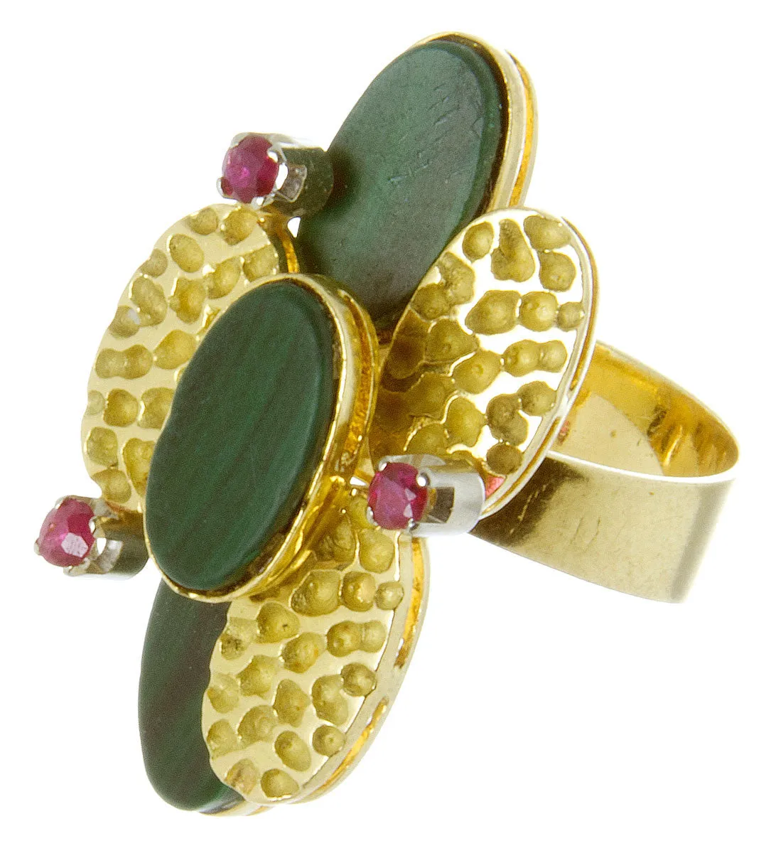 1970s 18kt Malachite & Ruby Ring