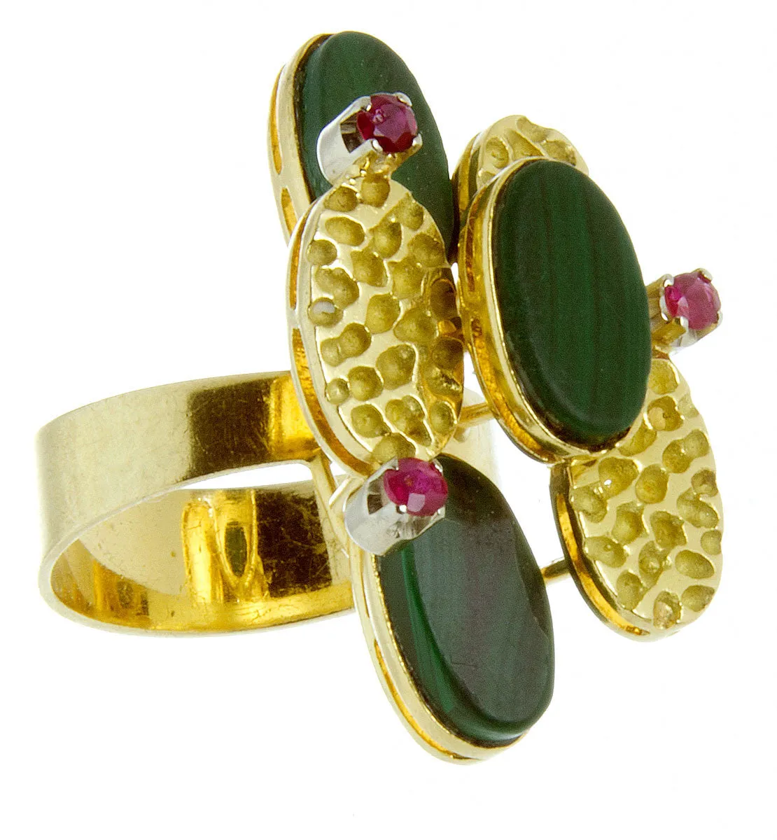 1970s 18kt Malachite & Ruby Ring