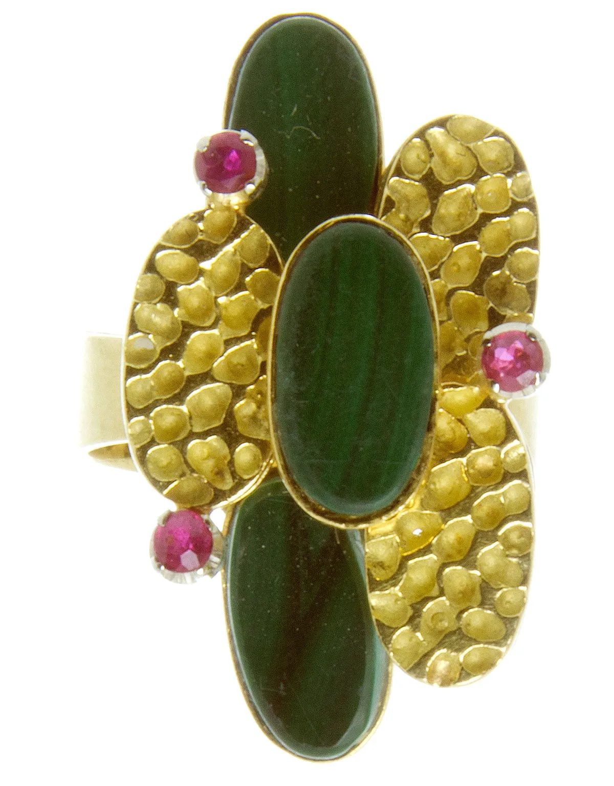 1970s 18kt Malachite & Ruby Ring