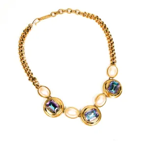 1980's Pearl and Rhinestone Statement Necklace by YSL