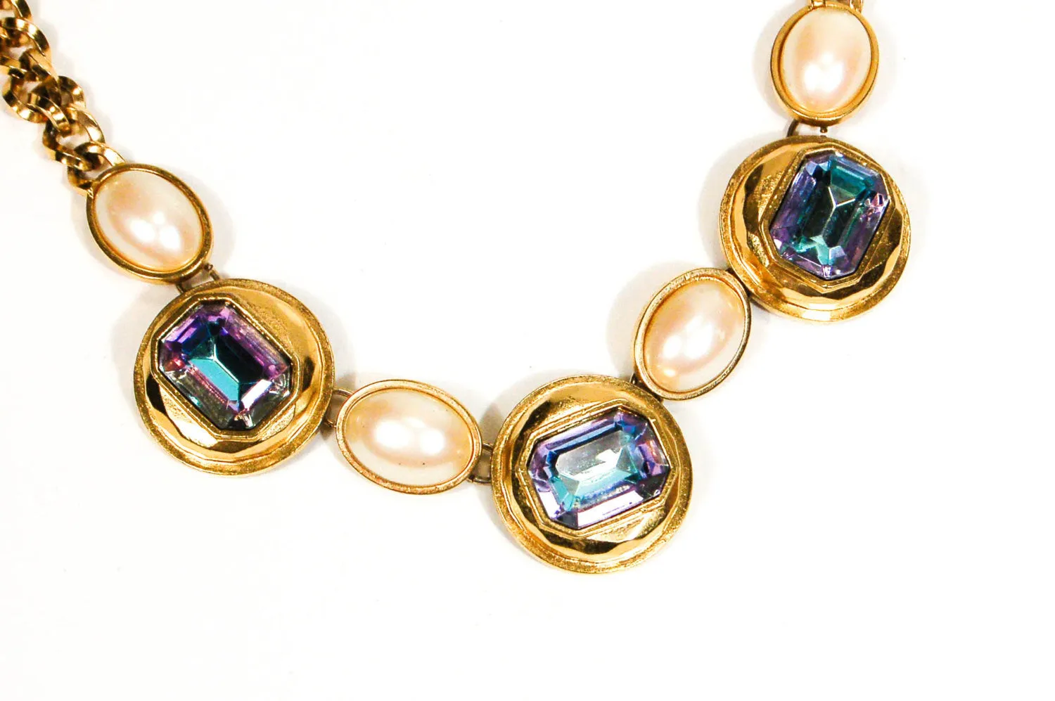 1980's Pearl and Rhinestone Statement Necklace by YSL