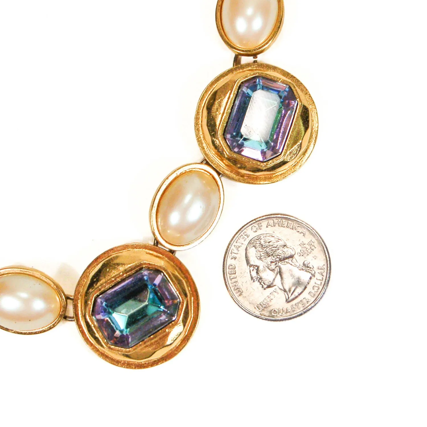 1980's Pearl and Rhinestone Statement Necklace by YSL