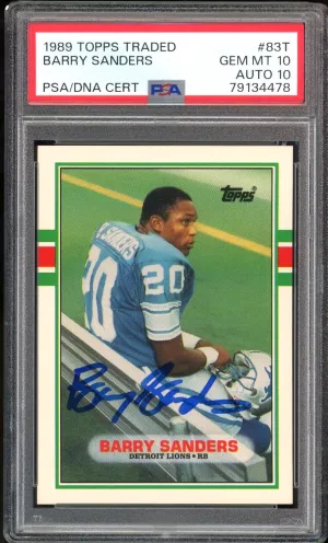 1989 Topps Traded #83T Barry Sanders RC Lions On Card PSA 10/10 Auto GEM MINT