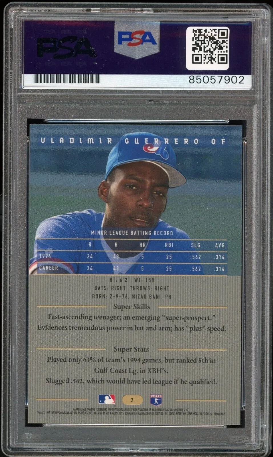 1995 Bowman's Best #2 Vladimir Guerrero RC Rookie PSA/DNA Auto Grade GEM MINT 10