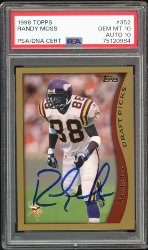 1998 Topps #352 Randy Moss RC Rookie Vikings On Card PSA 10/10 Auto GEM MINT