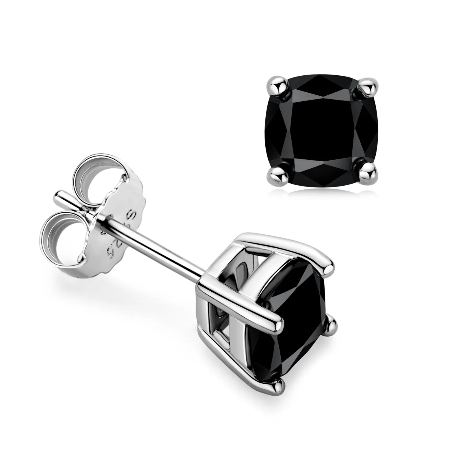 1ct Cushion Cut Black Moissanite Stud Earrings