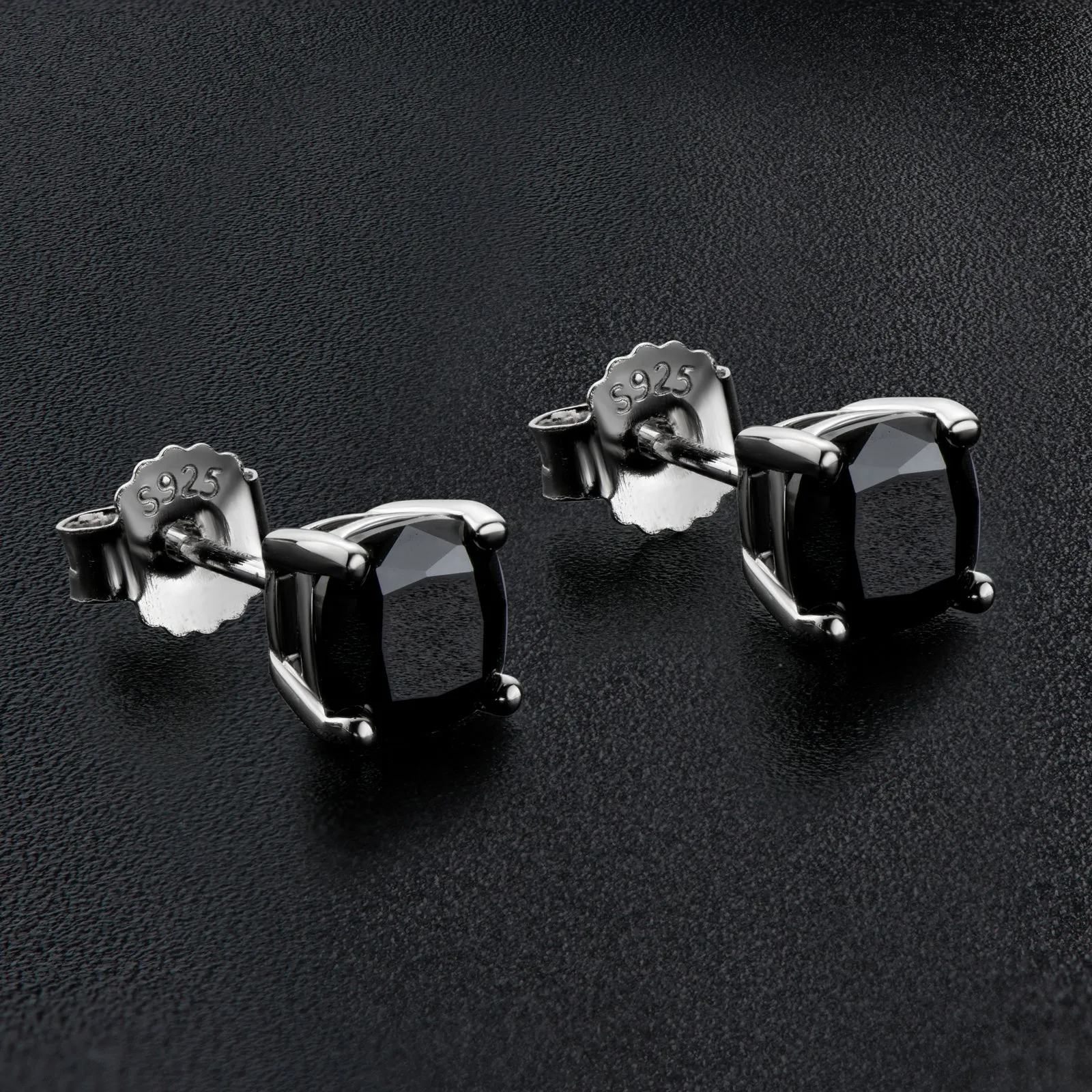 1ct Cushion Cut Black Moissanite Stud Earrings