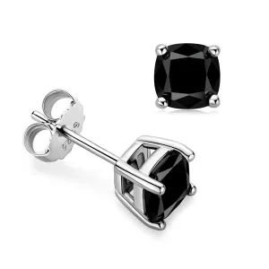 1ct Cushion Cut Black Moissanite Stud Earrings