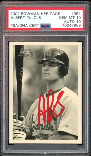 2001 Bowman Heritage #351 Albert Pujols RC On Card PSA 10/10 Auto GEM MINT POP 1