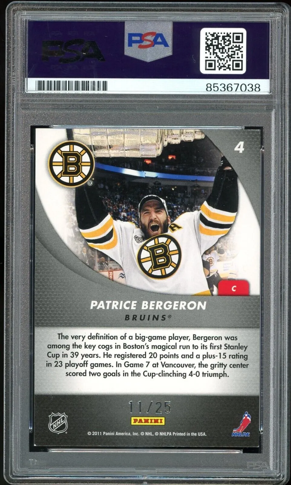 2011-12 Certified Champions Gold #/25 Patrice Bergeron PSA/DNA Auto GEM MINT 10