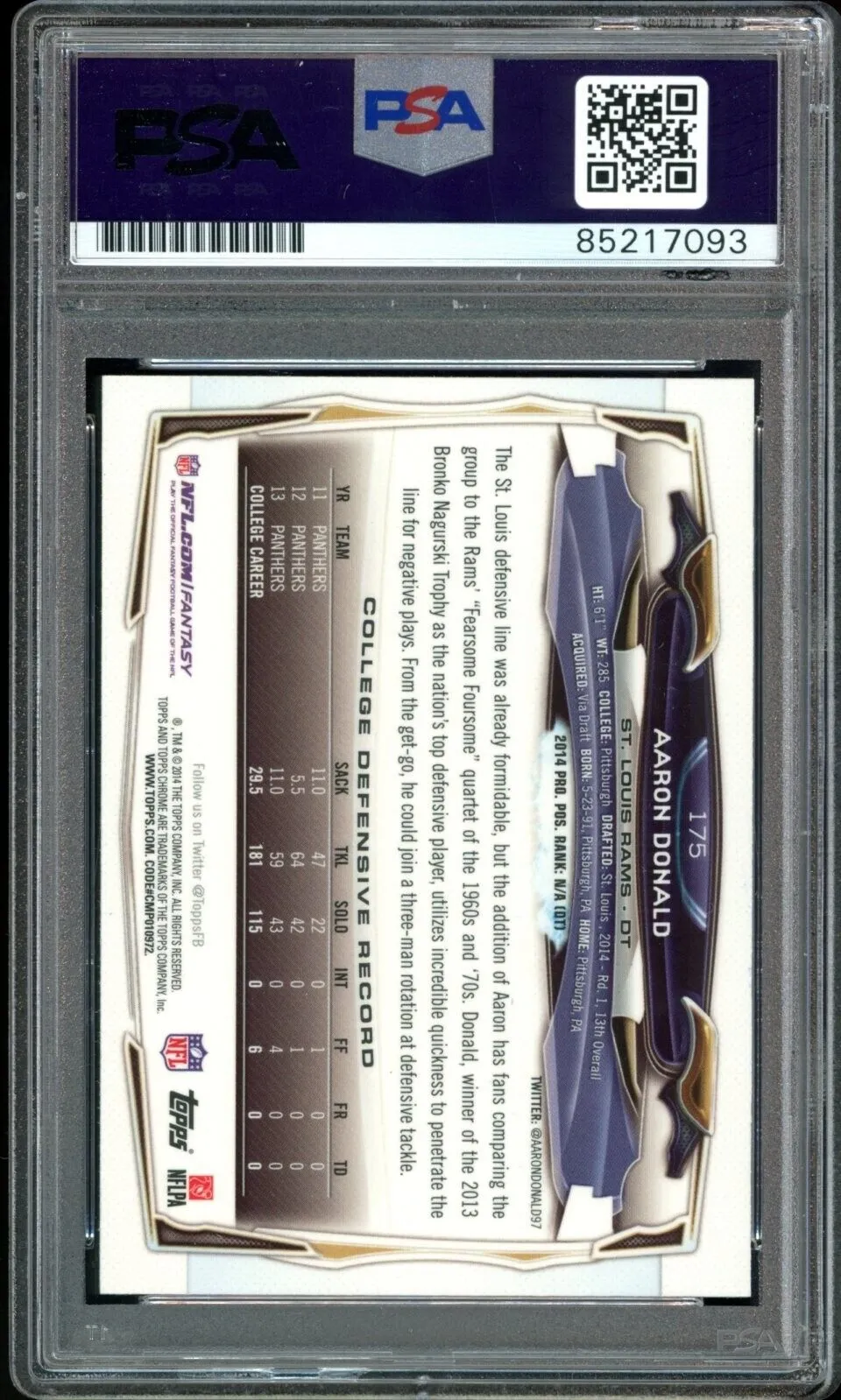 2014 Topps Chrome #175 Aaron Donald RC Rams PSA/DNA Auto Grade GEM MINT 10