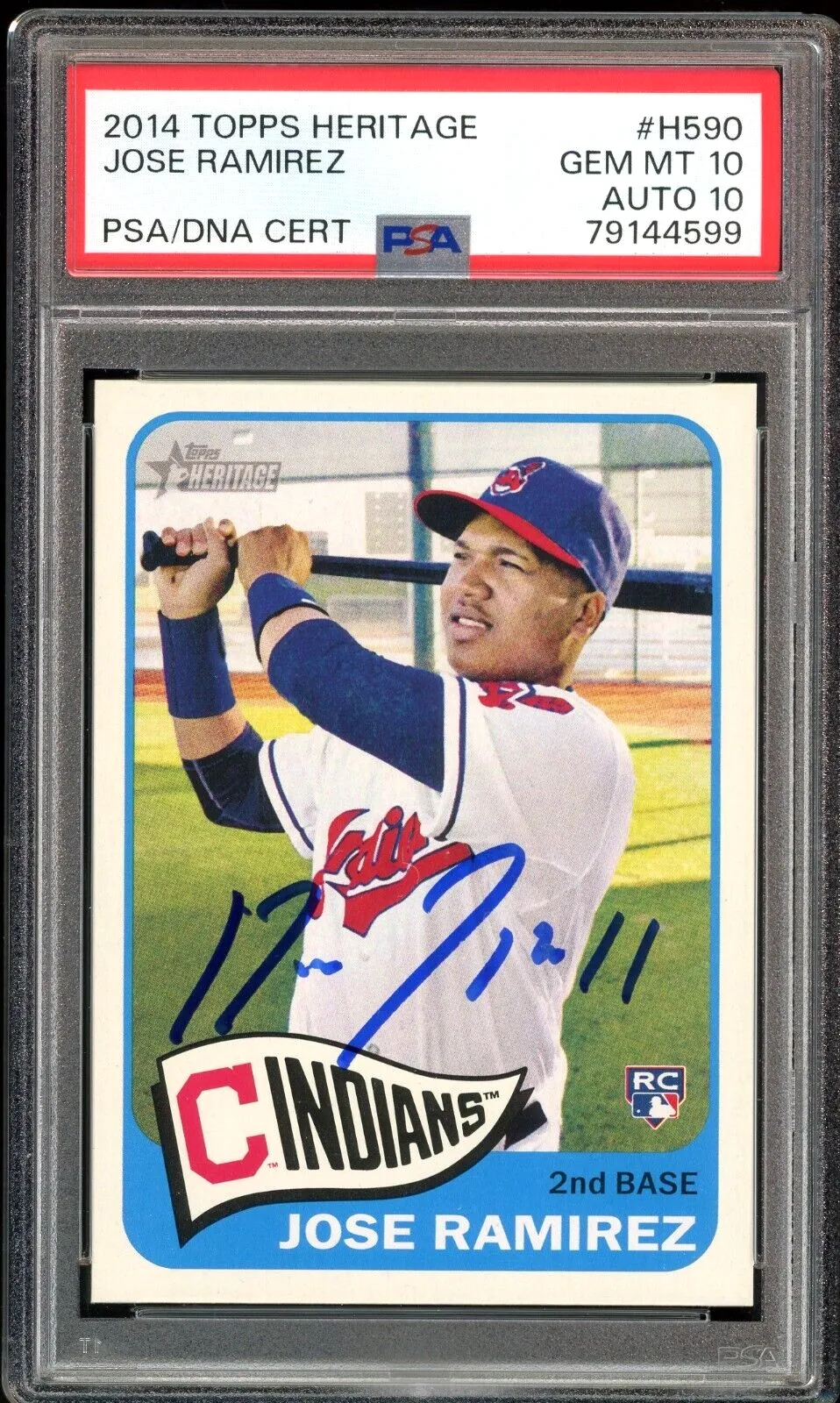 2014 Topps Heritage Jose Ramirez Guardians RC On Card PSA 10/10 Auto GEM MINT