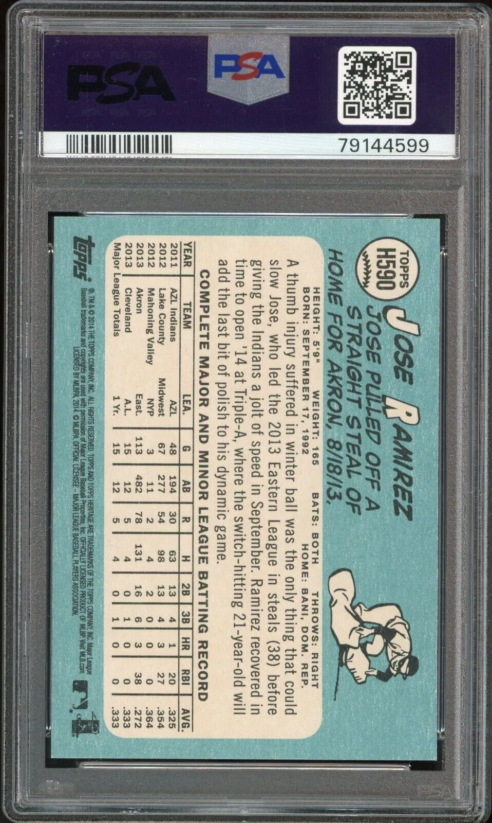 2014 Topps Heritage Jose Ramirez Guardians RC On Card PSA 10/10 Auto GEM MINT