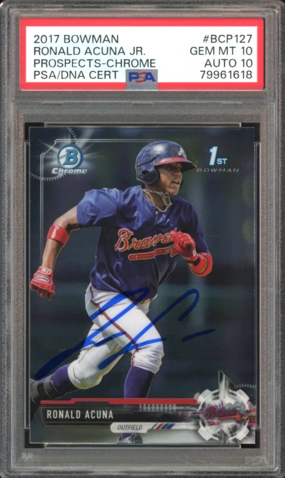 2017 Bowman Chrome #BCP127 Ronald Acuna Jr. RC On Card PSA 10/10 Auto GEM MINT