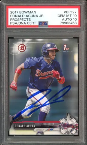 2017 Bowman Prospects #BP127 Ronald Acuna Jr. RC Rookie PSA 10/10 Auto GEM MINT