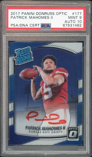 2017 Donruss Optic Rated Rookie Patrick Mahomes RC Red Ink PSA 9/10 Auto