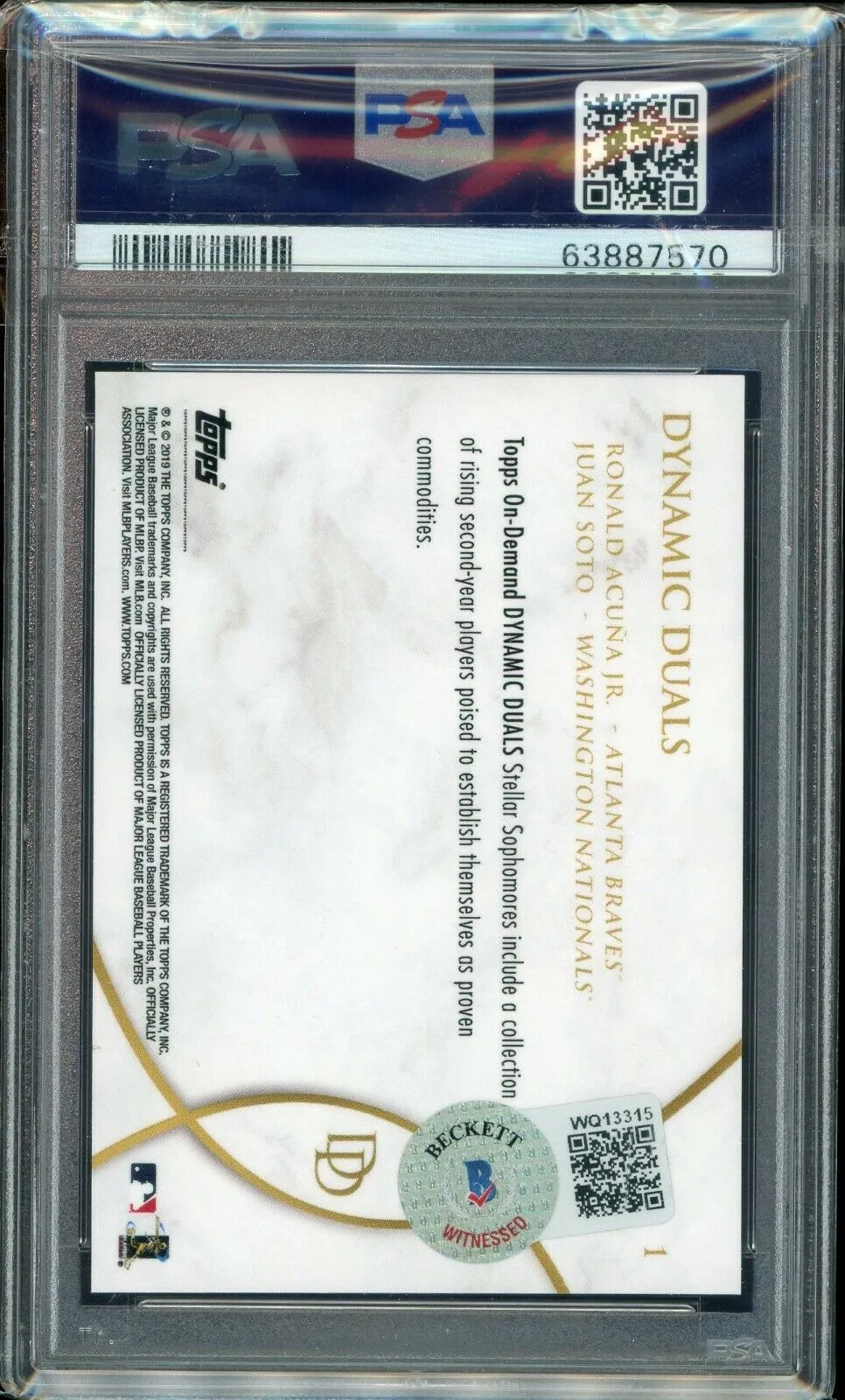 2019 Topps Demand #1 Juan Soto/Ronald Acuna Jr RC Rookie PSA 10/10 Auto Gem Mint