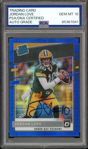 2020 Donruss Optic Blue Hyper Rated Rookie Jordan Love PSA/DNA Auto GEM MINT 10