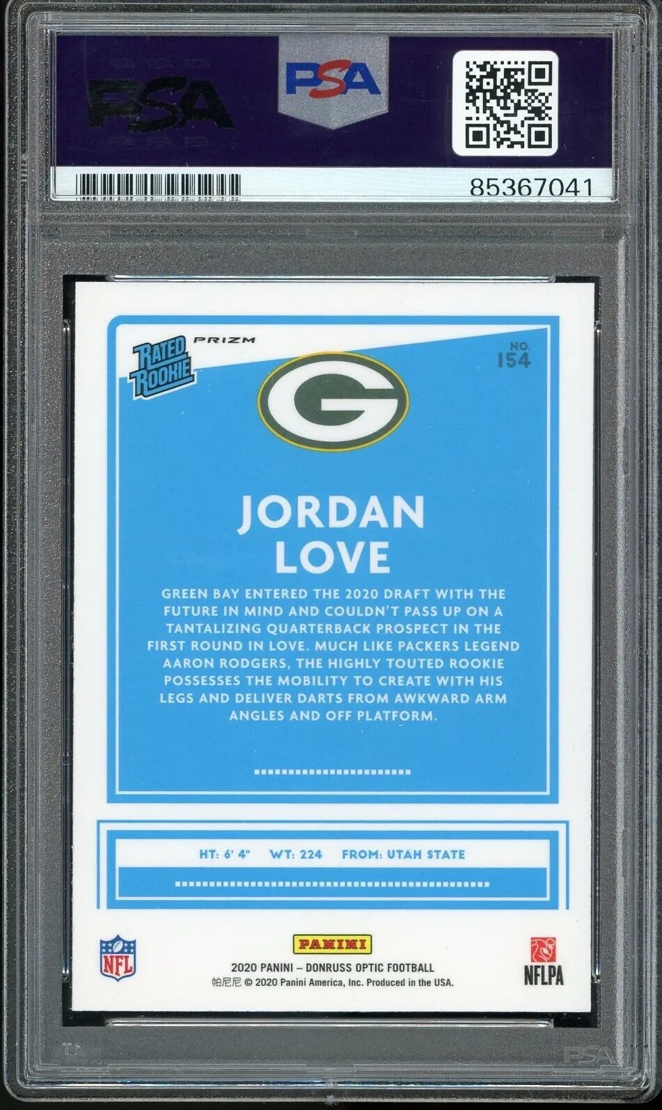 2020 Donruss Optic Blue Hyper Rated Rookie Jordan Love PSA/DNA Auto GEM MINT 10